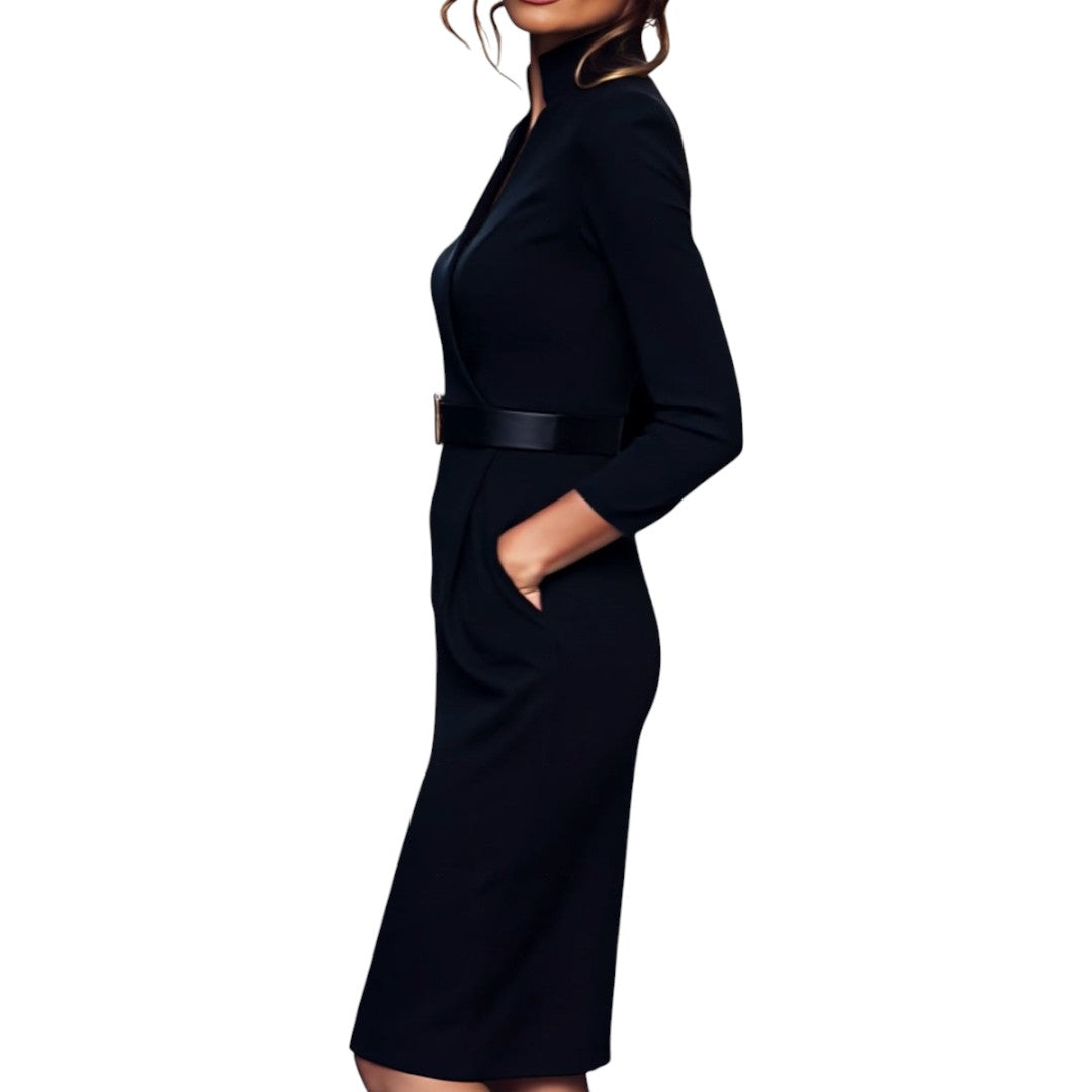 Marina | Vestido negro refinado con cinturón de regalo