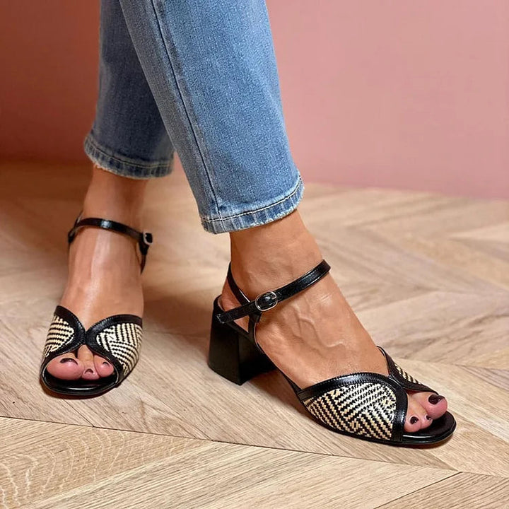 SANDALIAS DE TELA TRAMADA CON TACÓN ANCHO