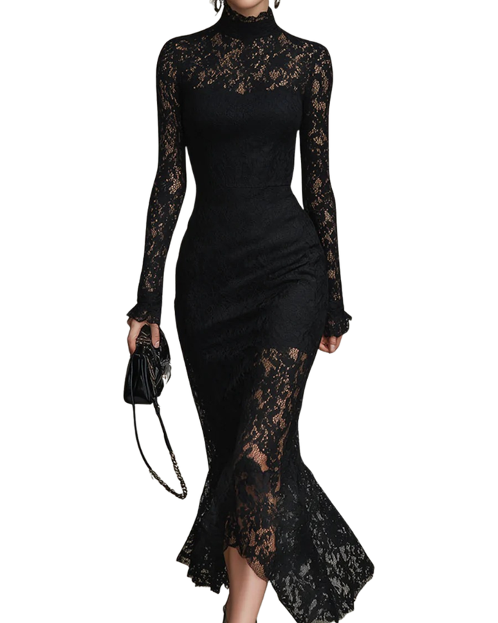 Veronika | Vestido Maxilargo de Encaje Negro