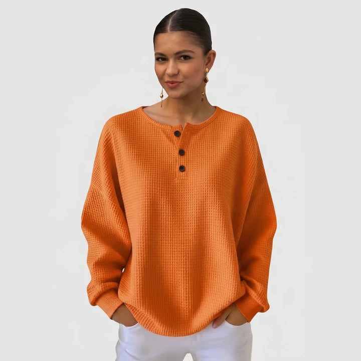 Nuria | Suéter Henley de Punto Waffle Acogedor