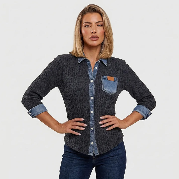 Paloma | Top de Punto Patchwork con Detalles de Denim