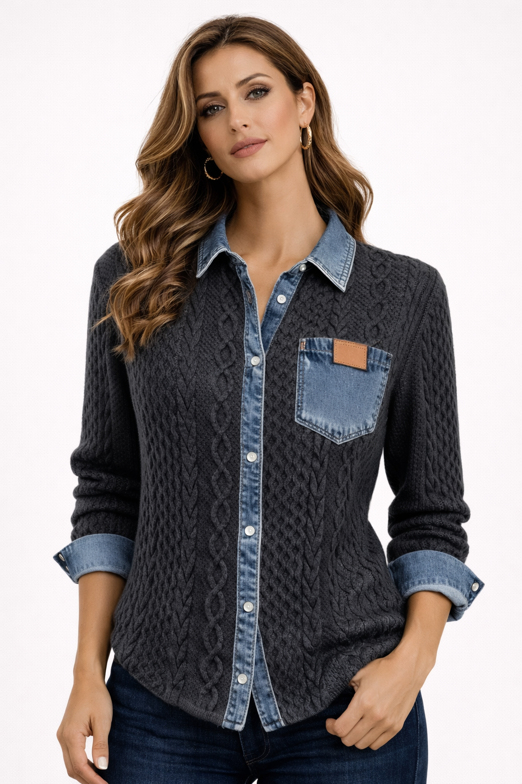 Paloma | Top de Punto Patchwork con Detalles de Denim