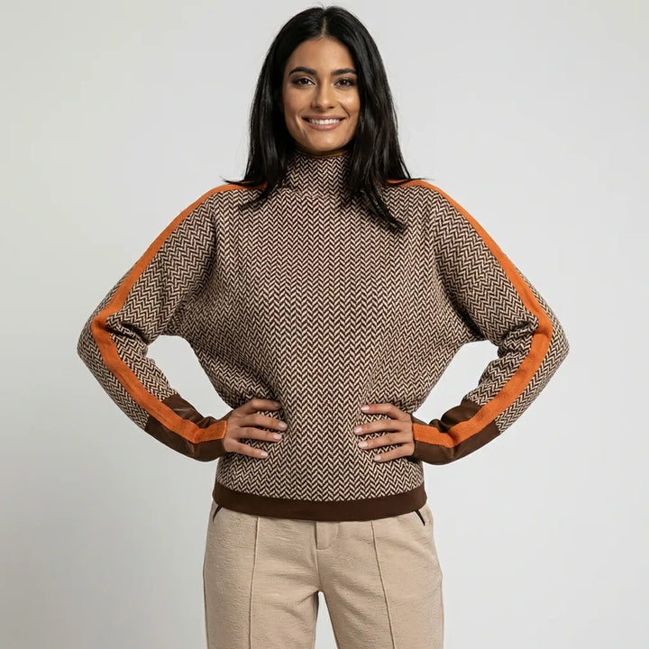 Beatriz | Suéter de cuello alto con rayas contrastantes llamativas