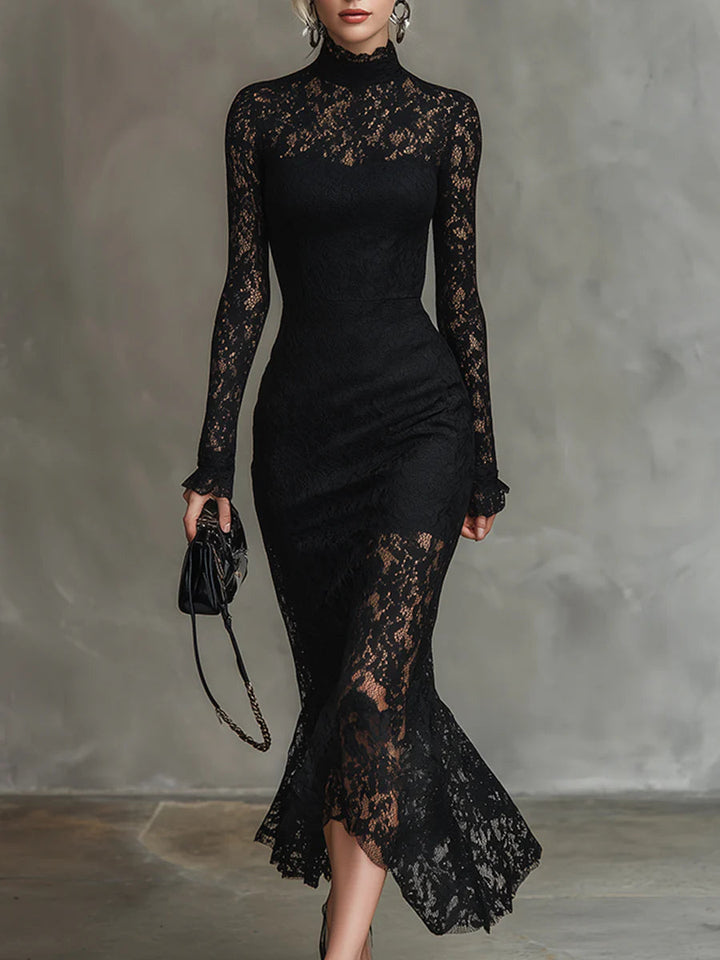 Veronika | Vestido Maxilargo de Encaje Negro