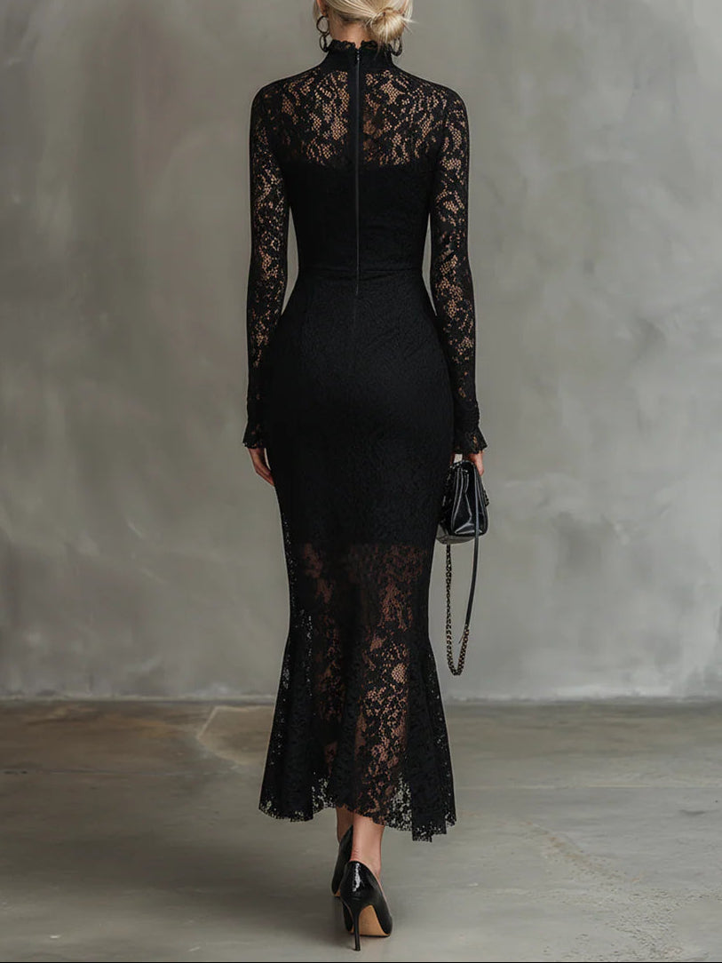 Veronika | Vestido Maxilargo de Encaje Negro