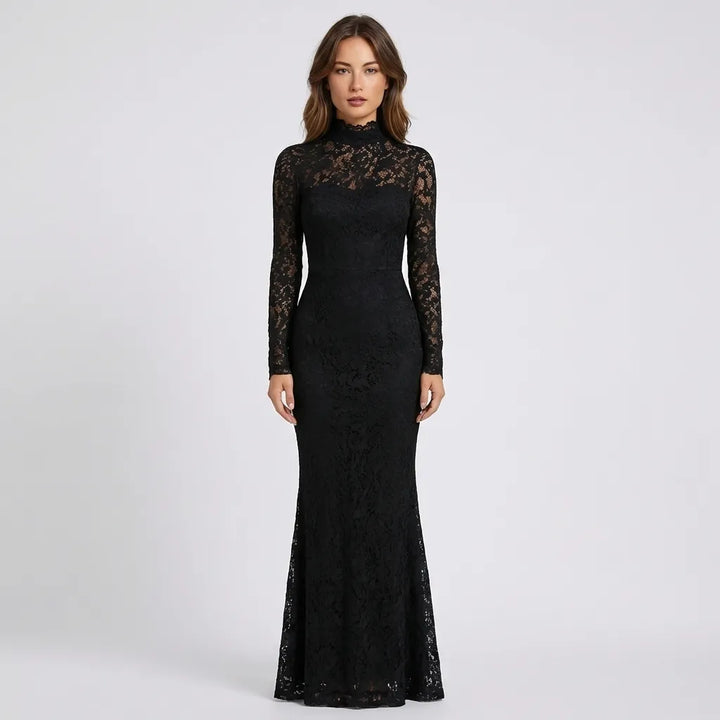 Veronika | Vestido Maxilargo de Encaje Negro