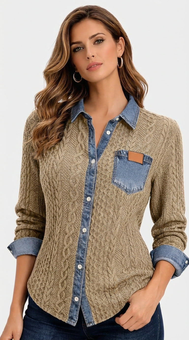 Paloma | Top de Punto Patchwork con Detalles de Denim