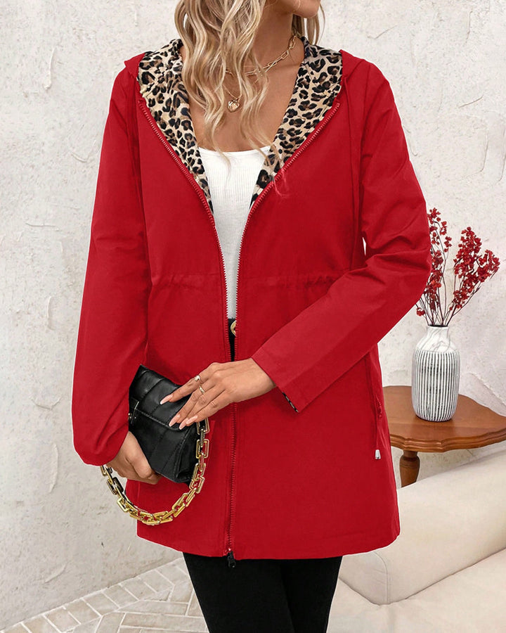 Adriana | Abrigo Reversible con Capucha y Estampado de Leopardo