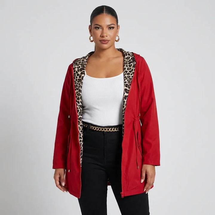 Adriana | Abrigo Reversible con Capucha y Estampado de Leopardo